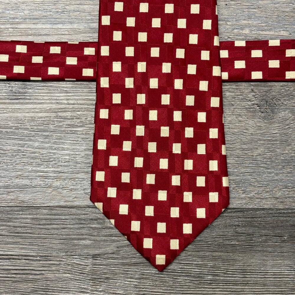 Vintage 90s Polo Ralph Lauren Red Geometric‎ Mens 57" USA Hand Made Silk Tie EUC